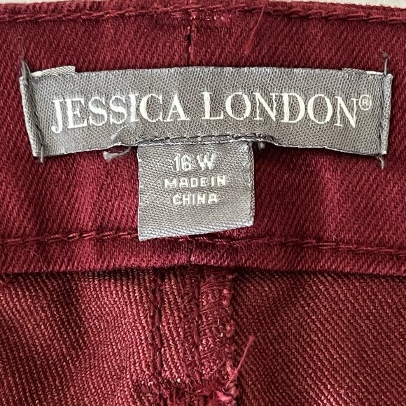 Jessica London Women's Stretch, Burgundy Denim Jeans Size 16W Mid Rise Regular - Picture 7 of 12